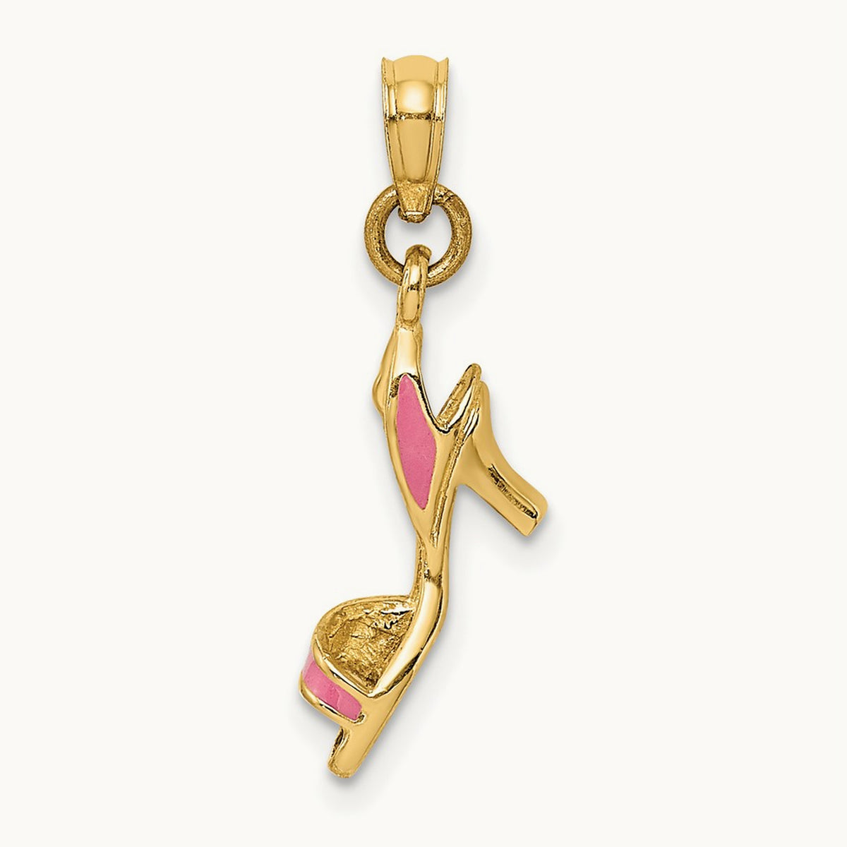 3-D Pink Enamel Open Toe High Heel Charm, 14K