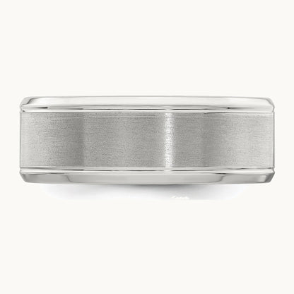 Sterling Silver 6mm Brushed Flat Beveled Edge Fancy Band