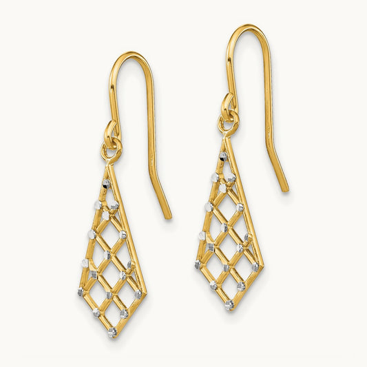 w/Rhodium accent Diamond-cut Criss-Cross Wire Earrings, 14K