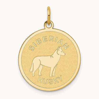 Siberian Husky Disc Charm, 14K