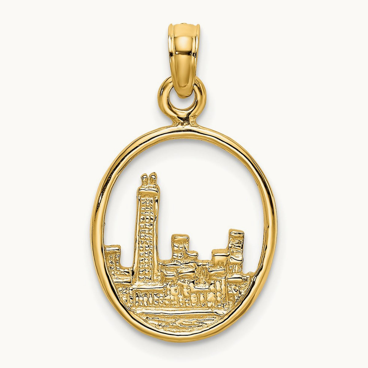 Chicago Skyline In Circle Frame Charm, 14K
