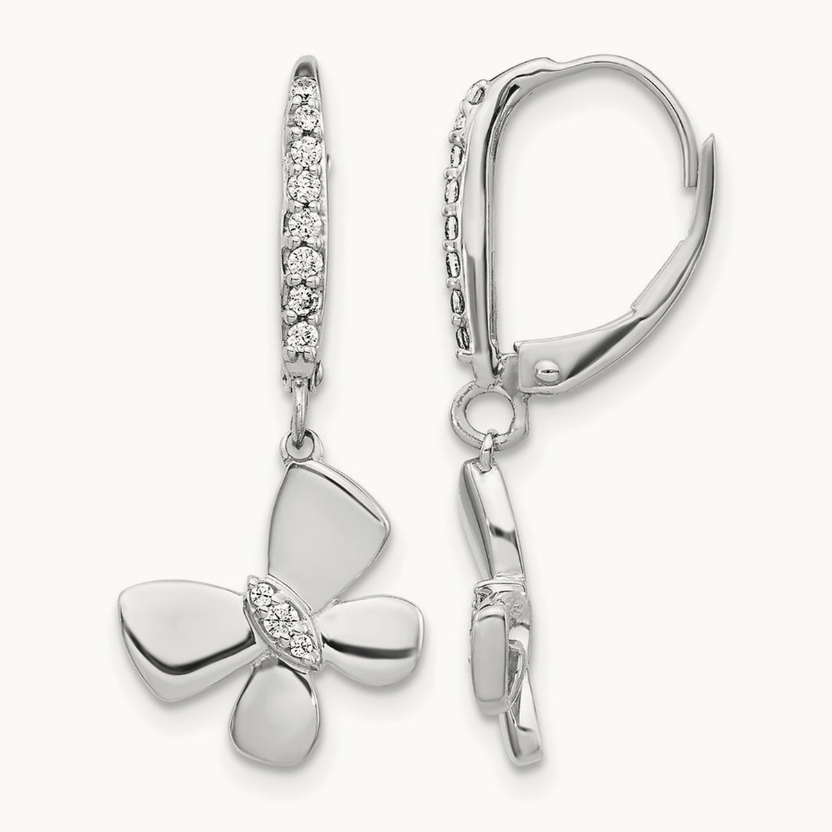Diamond Butterfly Leverback Earrings, 14K White Gold