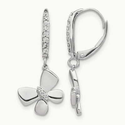 Diamond Butterfly Leverback Earrings, 14K White Gold