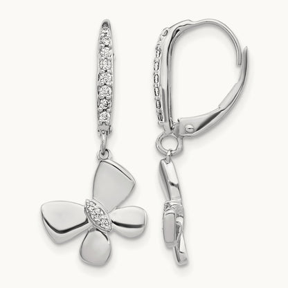 Diamond Butterfly Leverback Earrings, 14K White Gold