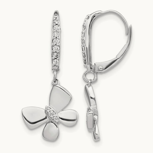 Diamond Butterfly Leverback Earrings, 14K White Gold