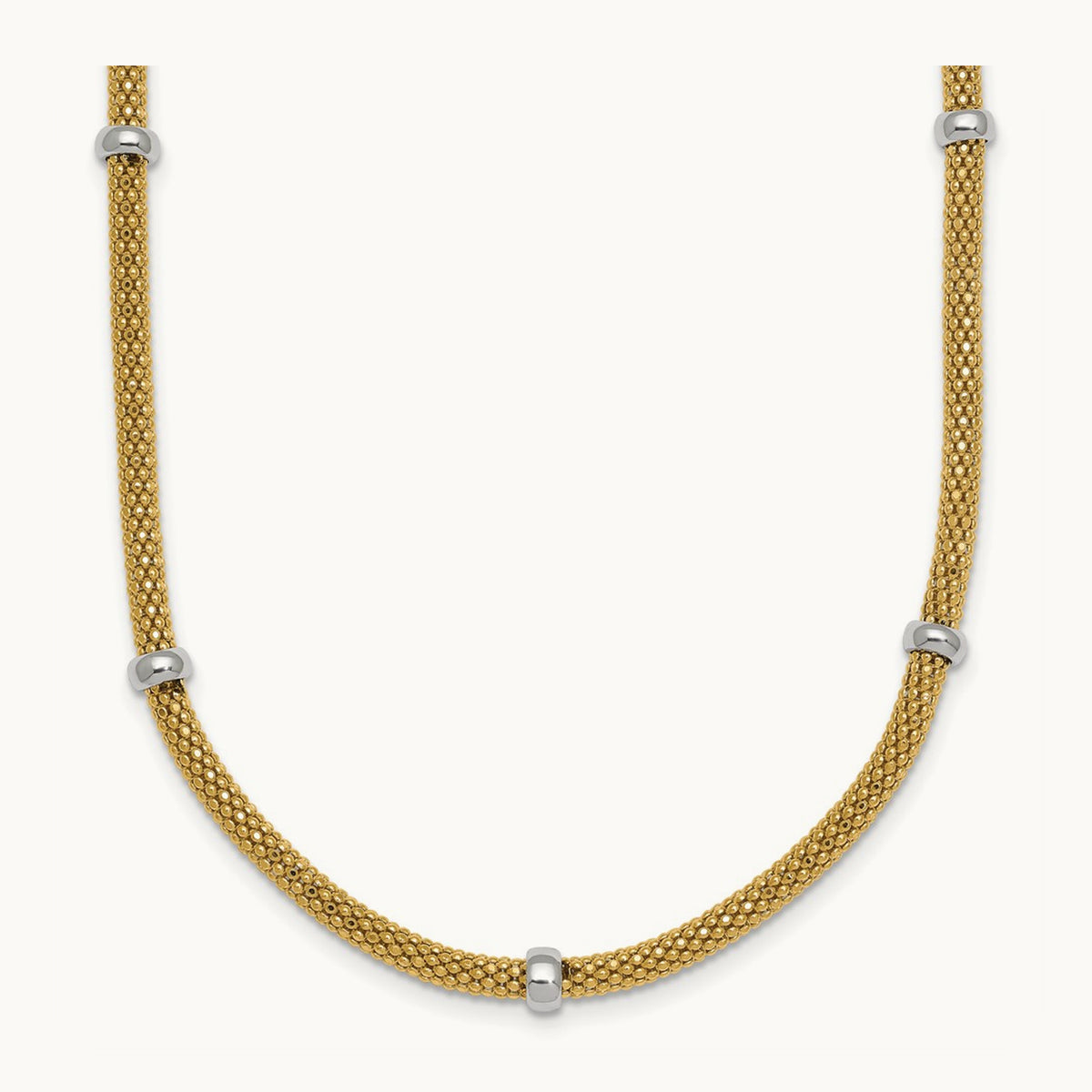 Polished Fancy Mesh With Bead Necklace, 14K Two-tone