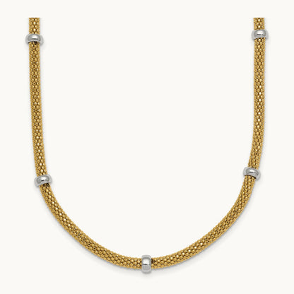 Polished Fancy Mesh With Bead Necklace, 14K Two-tone