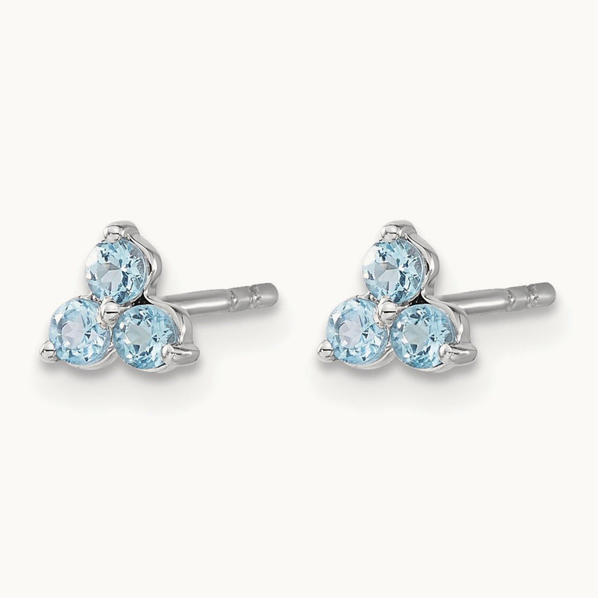 3-stone Blue Topaz Triangle Earrings, 14K White Gold