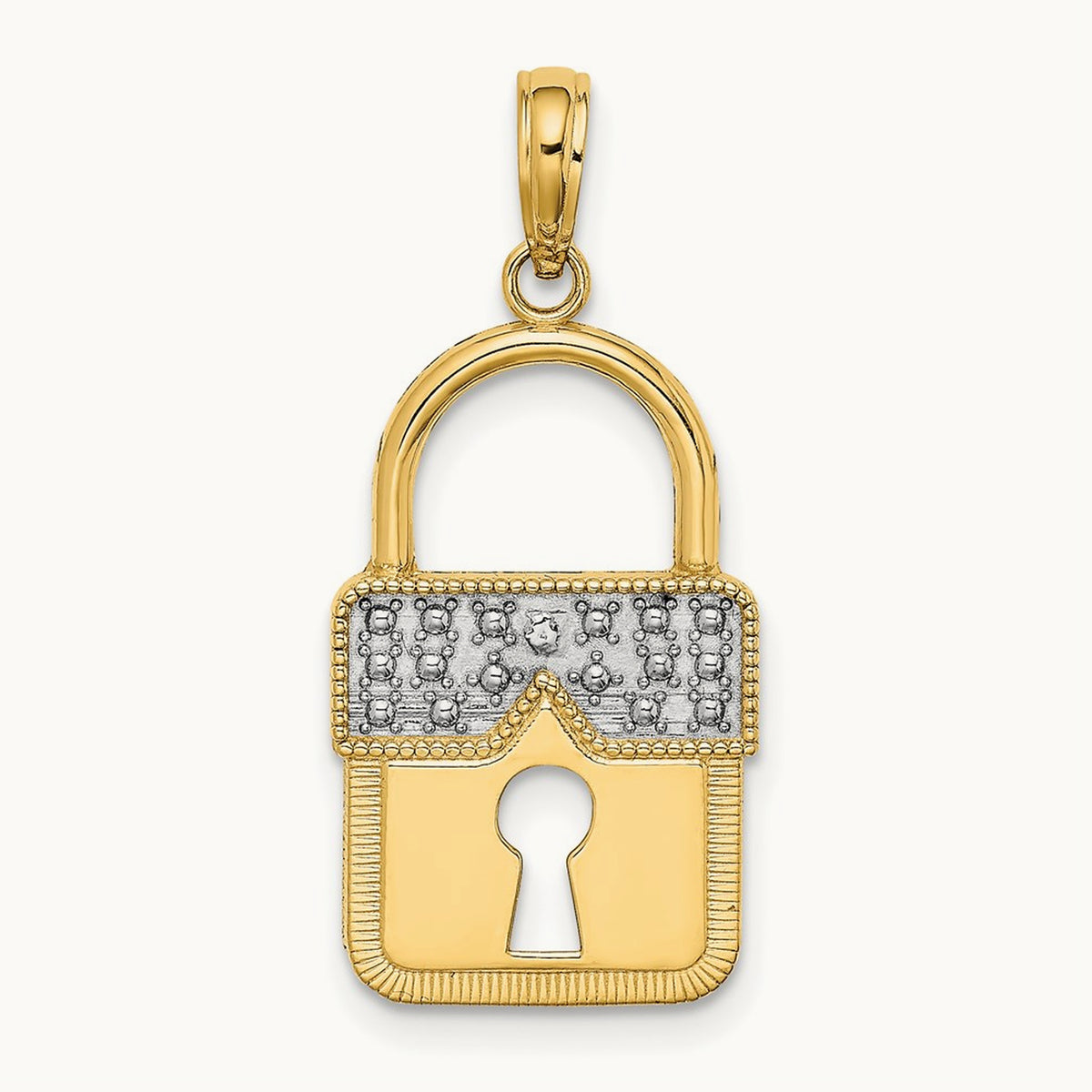 w/Rhodium Lock Charm, 14K