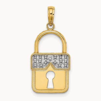 w/Rhodium Lock Charm, 14K
