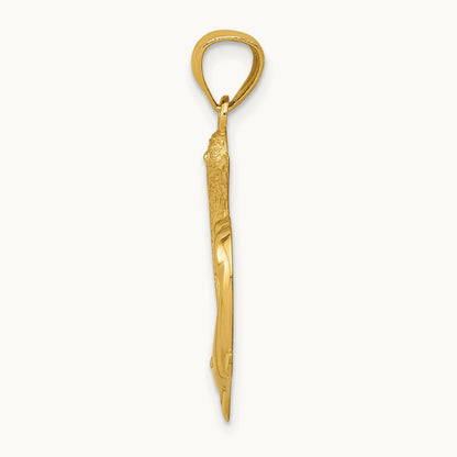 D/C Satin and Polished Dolphins Heart Pendant, 14K