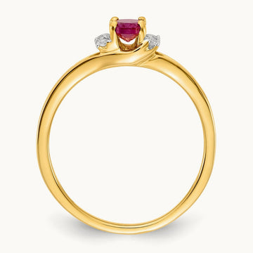 Diamond and Oval Ruby Ring — 14K Yellow Gold