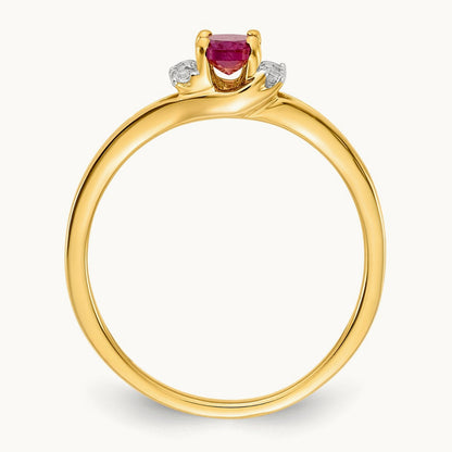 Diamond and Oval Ruby Ring — 14K Yellow Gold