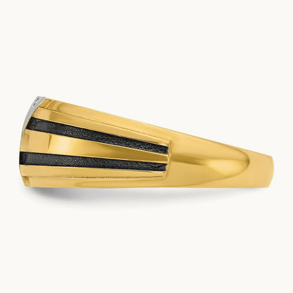 w/ White & Black RH IBGoodman Men's Satin Grooved Diamond Ring, 14K