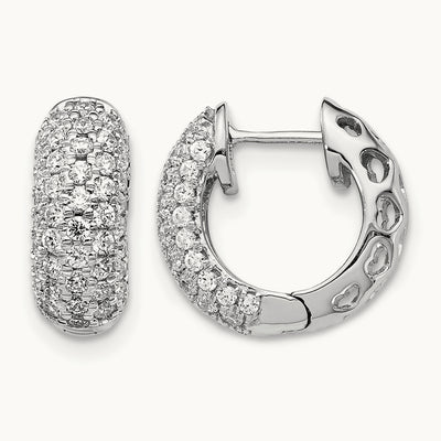 Diamond Hinged Hoop Earrings, 14K White Gold