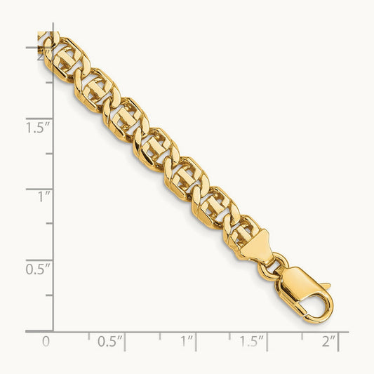 Hand-Polished Fancy Link Bracelet, 6.75mm, 14K