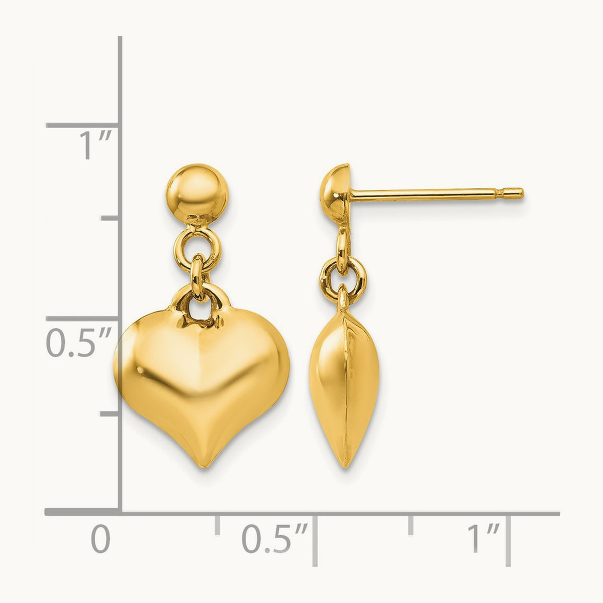 Polished Puffed Heart Dangle Post Earrings, 14K