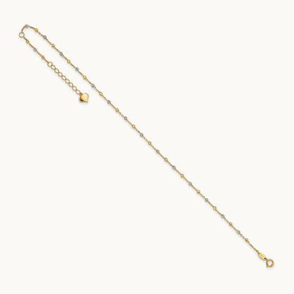 Polished and Diamond-cut Beads 10in Plus 1in ext. Anklet, 14K Two-tone