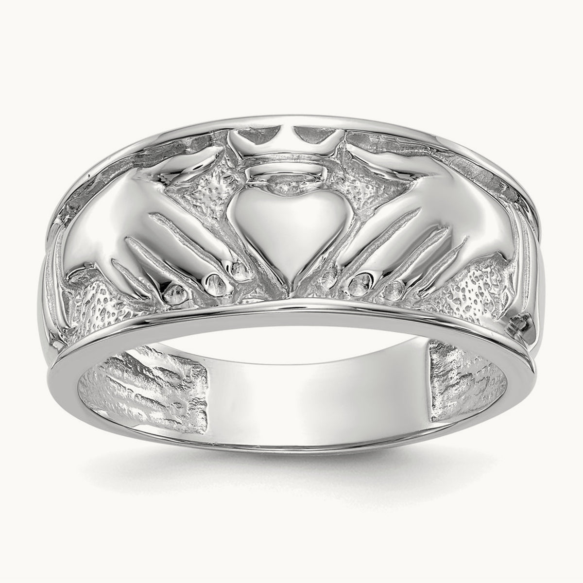 Men's Claddagh Band, 14K White Gold