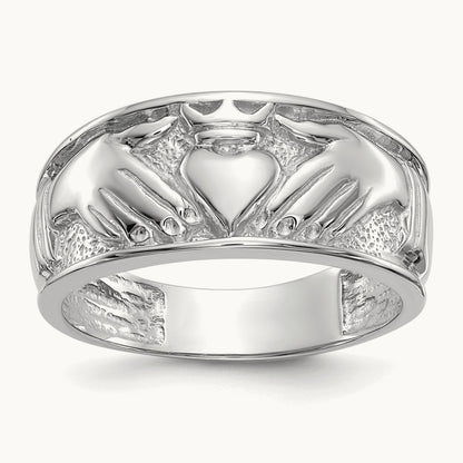 Men's Claddagh Band, 14K White Gold