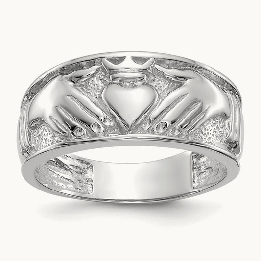 Men's Claddagh Band, 14K White Gold