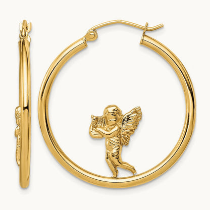 14K with Angel Hoop Earrings