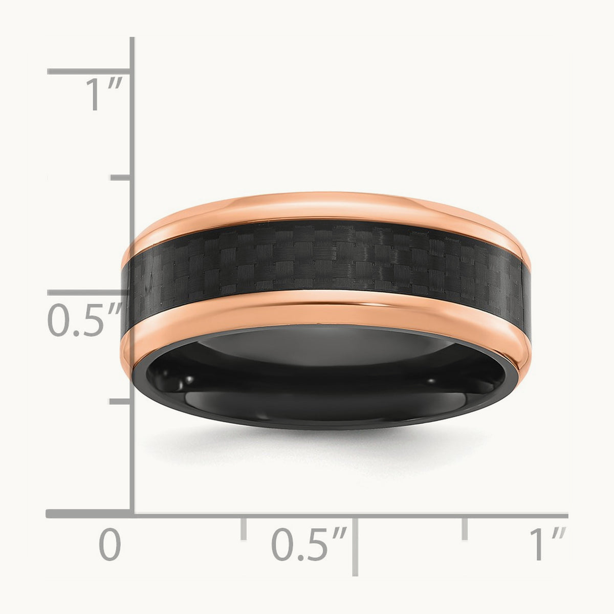 Black Zirconium Polished Rose IP Black Carbon Fiber Inlay Band, 8mm