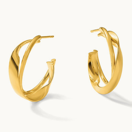 Polished 2-Row Twist J-Hoop Post Earrings, 14K — Leslie's