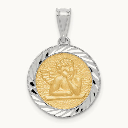 Polished & Diamond-cut Bezel Angel Pendant, 14K Two-tone