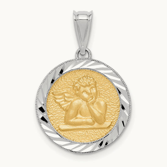 Polished & Diamond-cut Bezel Angel Pendant, 14K Two-tone