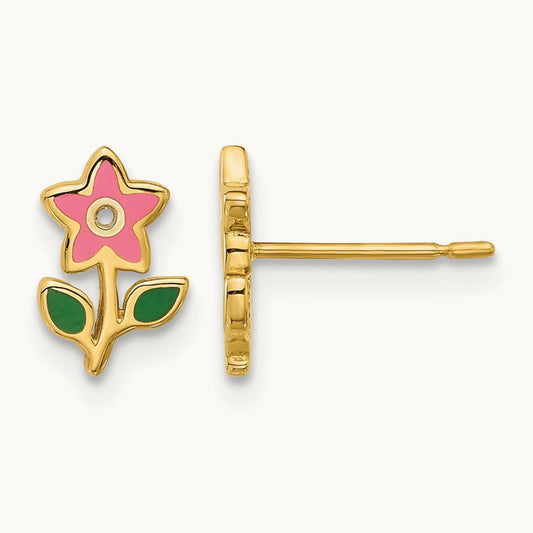 Madi K Polished Enameled Flower Post Earrings, 14K