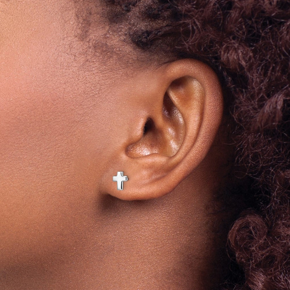 Polished Cross Post Earrings — 14K White Gold