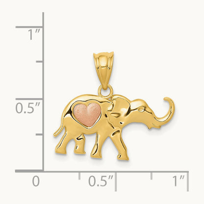 Elephant w/Heart Charm, 14K Yellow with Rose Gold