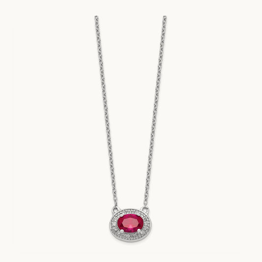 Diamond and Oval Ruby 18 inch Necklace, 14K White Gold