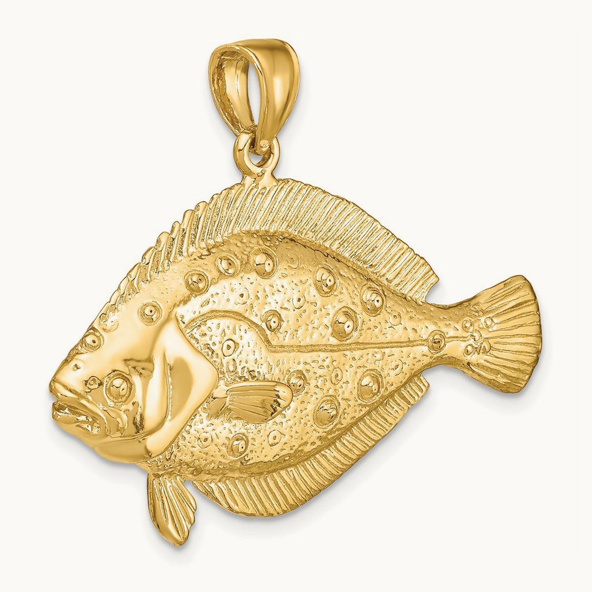3-D Flounder Fish Charm, 14K