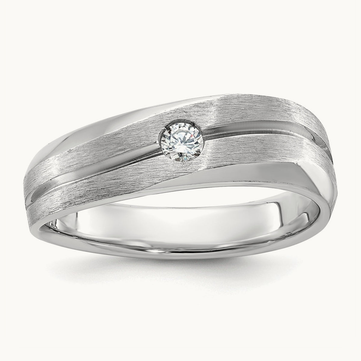 IBGoodman Men's Polished/Satin Diamond Complete Ring, 14K White Gold