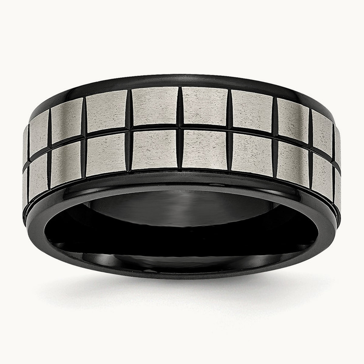 Brushed Center Black IP-plated Band, 9mm, Titanium