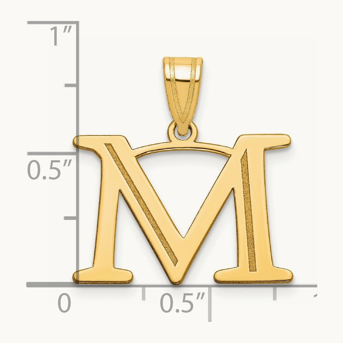 Polished Etched Letter M Initial Pendant, 14K