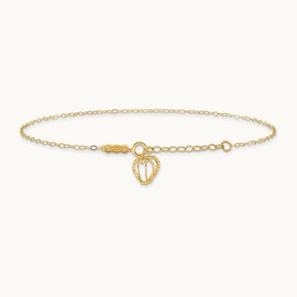Oval Link Chain with Diamond-cut Heart Cage 9in Plus 1in Ext Anklet, 14K
