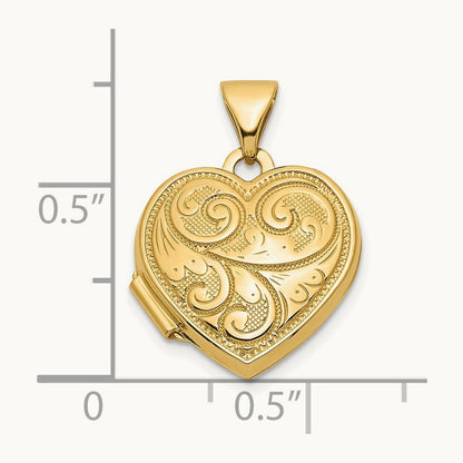 Reversible Swirl Design Heart Locket — 14K Yellow Gold