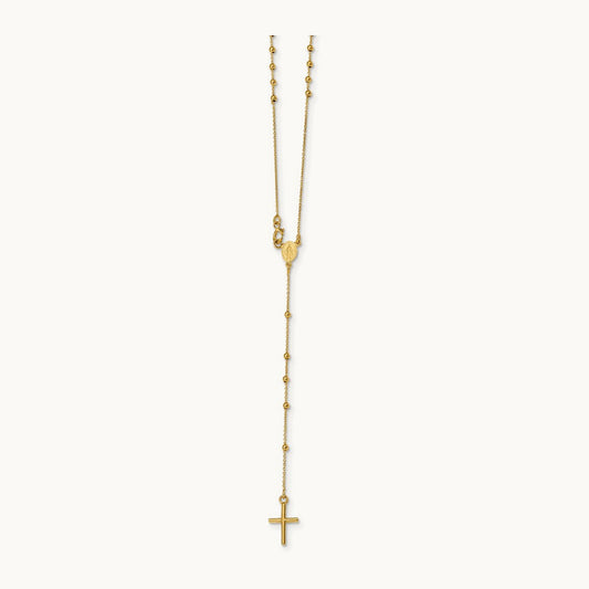 Polished Beaded Rosary 16.5 inch Necklace, 14K