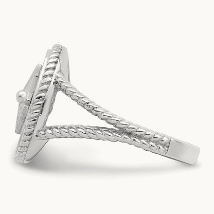 Nautical Compass Rope Ring, 14K White Gold