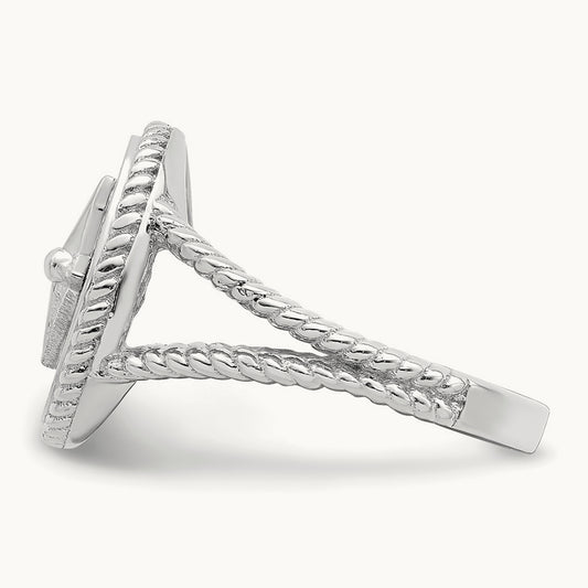 Nautical Compass Rope Ring, 14K White Gold