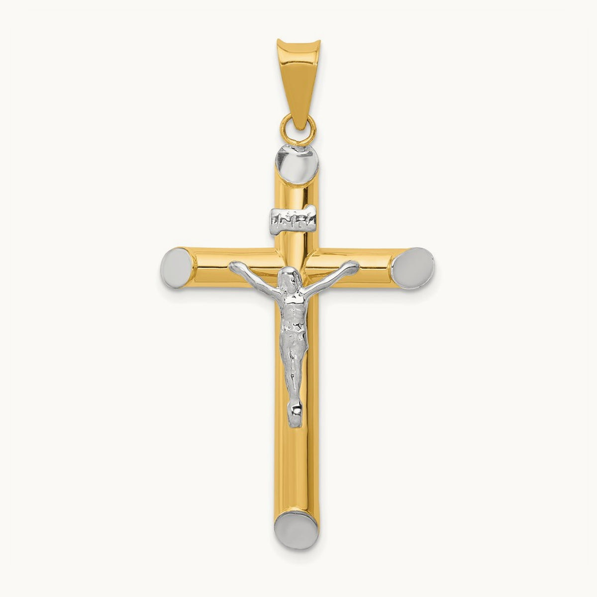 w/Rhodium Inri Crucifix Pendant, 14K Two-tone