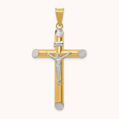 w/Rhodium Inri Crucifix Pendant, 14K Two-tone