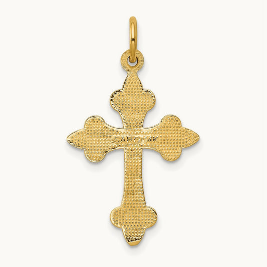 Fleur De Lis Cross Pendant, 14K