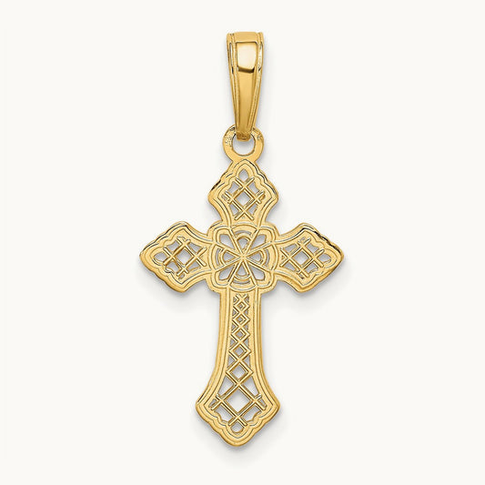 Polished Passion Cross W/Lace Center Pendant, 14K