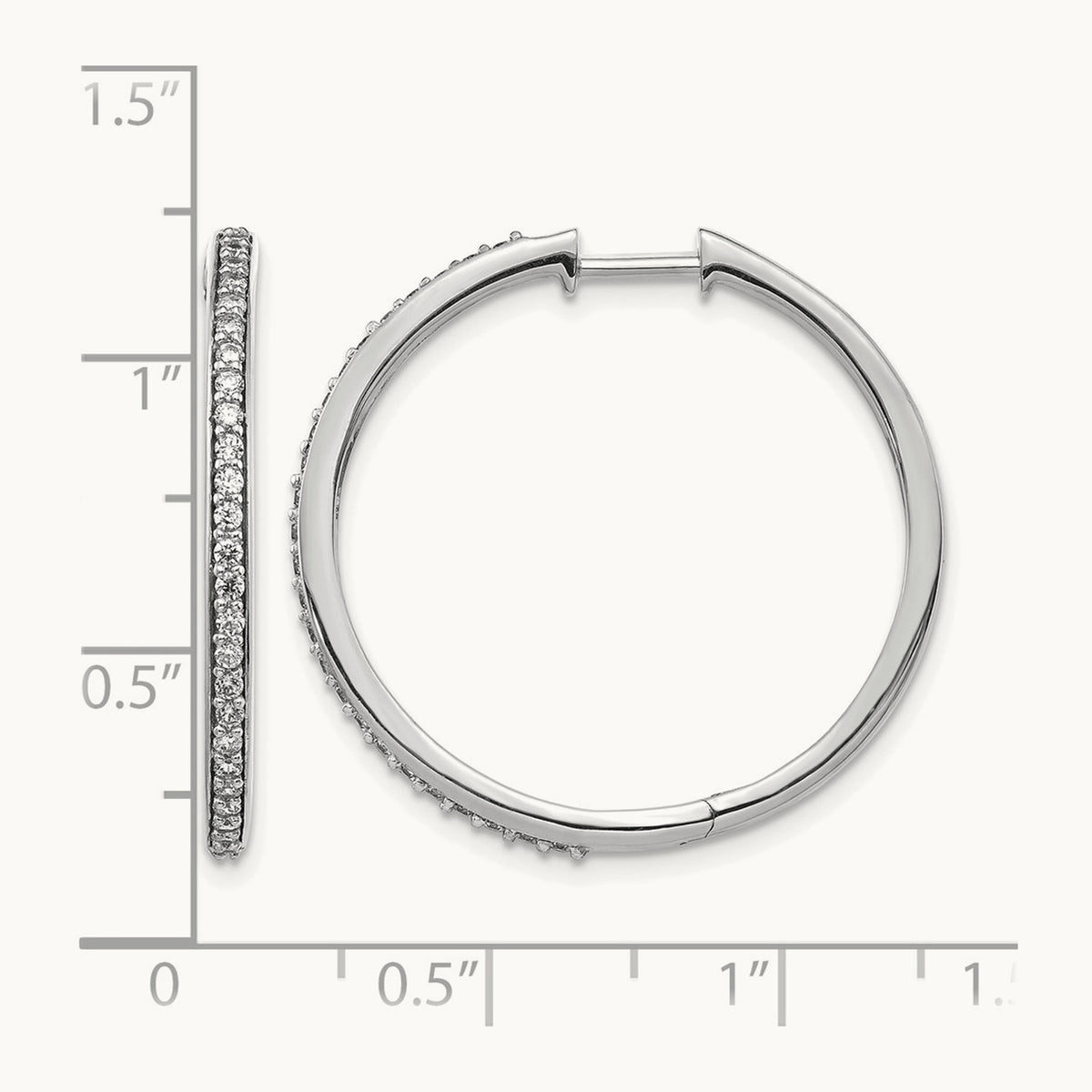 Diamond Hinged Hoop Earrings — 14K White Gold, 27mm, 0.5 ct