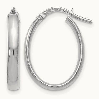 Polished Oval Hoop Earrings, 14K White Gold — Leslie's