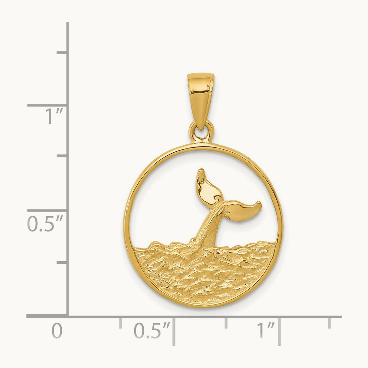 Whale Tail in Circle with Waves Pendant, 14K